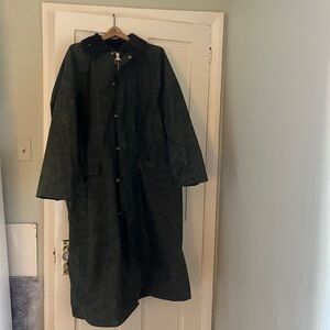 Barbour Olive Green Burghley Waxed Jacket with Tartan Lining